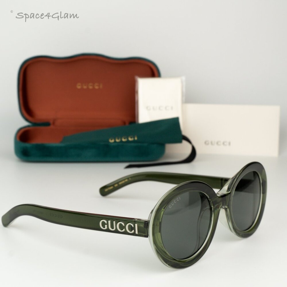 BRAND NEW Gucci GG1722SA 005 Transparent Dark Green Grey Unisex Oval Sunglasses - Picture 4 of 9